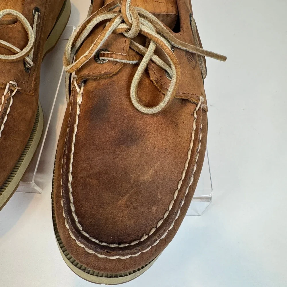 Sperry Top-Sider Boat Shoes Mens 10 Tan Leather Moc Toe Loafers Preppy Old Money